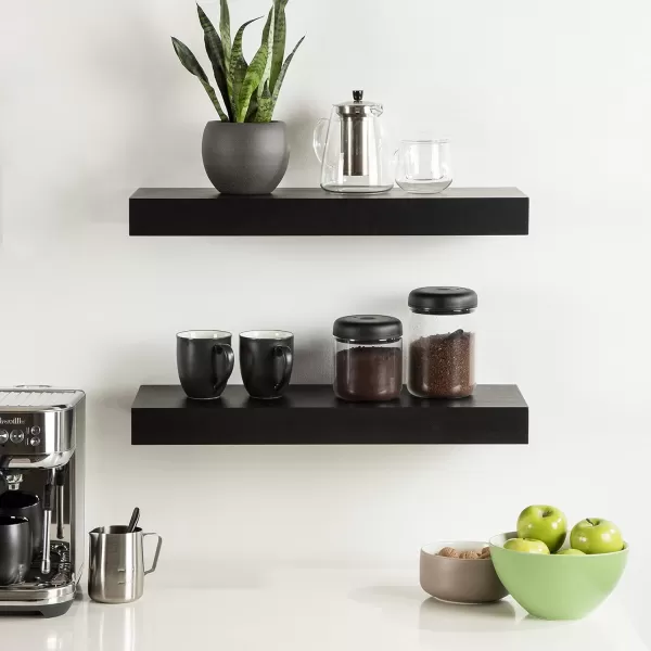 Kate and Laurel Havlock Modern Natural Floating Shelves Set of 3 12 x 8 Black Functional Bathroom and Kitchen Shelves for Storage and DisplayBlack