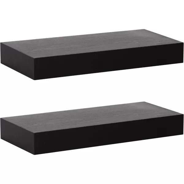 Kate and Laurel Havlock Modern Natural Floating Shelves Set of 3 12 x 8 Black Functional Bathroom and Kitchen Shelves for Storage and DisplayBlack