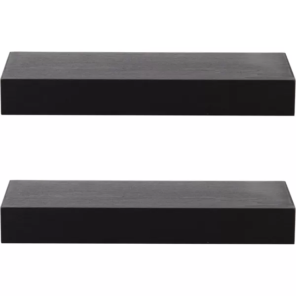 Kate and Laurel Havlock Modern Natural Floating Shelves Set of 3 12 x 8 Black Functional Bathroom and Kitchen Shelves for Storage and DisplayBlack