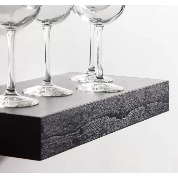 Kate and Laurel Havlock Modern Natural Floating Shelves Set of 3 12 x 8 Black Functional Bathroom and Kitchen Shelves for Storage and DisplayBlack