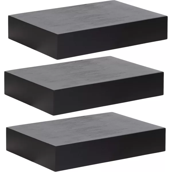 Kate and Laurel Havlock Modern Natural Floating Shelves Set of 3 12 x 8 Black Functional Bathroom and Kitchen Shelves for Storage and DisplayBlack
