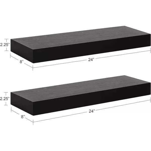 Kate and Laurel Havlock Modern Natural Floating Shelves Set of 3 12 x 8 Black Functional Bathroom and Kitchen Shelves for Storage and DisplayBlack