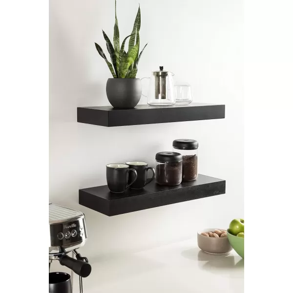 Kate and Laurel Havlock Modern Natural Floating Shelves Set of 3 12 x 8 Black Functional Bathroom and Kitchen Shelves for Storage and DisplayBlack