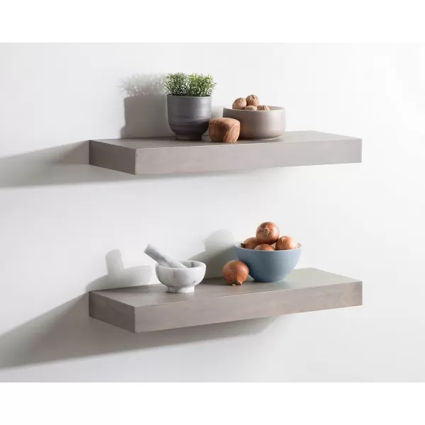 Kate and Laurel Havlock Modern Natural Floating Shelves Set of 3 12 x 8 Black Functional Bathroom and Kitchen Shelves for Storage and DisplayGrey