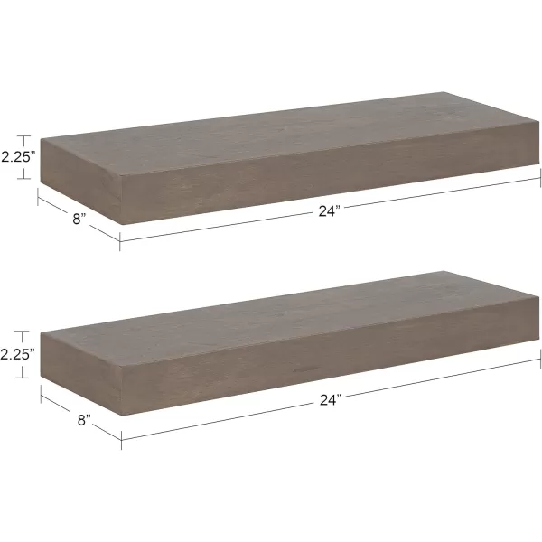 Kate and Laurel Havlock Modern Natural Floating Shelves Set of 3 12 x 8 Black Functional Bathroom and Kitchen Shelves for Storage and DisplayGrey