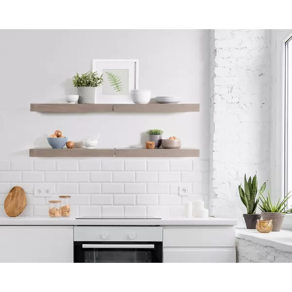 Kate and Laurel Havlock Modern Natural Floating Shelves Set of 3 12 x 8 Black Functional Bathroom and Kitchen Shelves for Storage and DisplayGrey