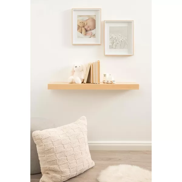 Kate and Laurel Havlock Modern Natural Floating Shelves Set of 3 12 x 8 Black Functional Bathroom and Kitchen Shelves for Storage and DisplayNatural