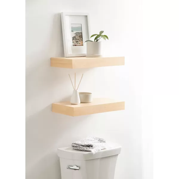Kate and Laurel Havlock Modern Natural Floating Shelves Set of 3 12 x 8 Black Functional Bathroom and Kitchen Shelves for Storage and DisplayNatural