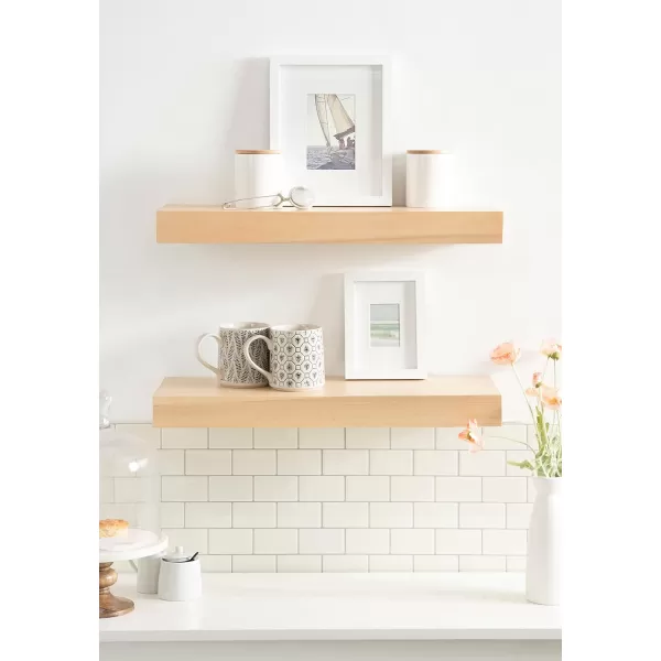 Kate and Laurel Havlock Modern Natural Floating Shelves Set of 3 12 x 8 Black Functional Bathroom and Kitchen Shelves for Storage and DisplayNatural