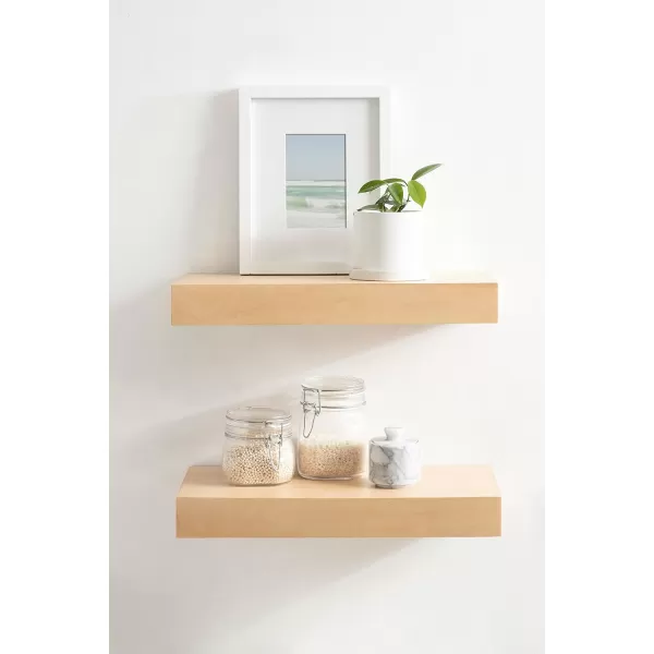 Kate and Laurel Havlock Modern Natural Floating Shelves Set of 3 12 x 8 Black Functional Bathroom and Kitchen Shelves for Storage and DisplayNatural
