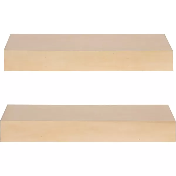 Kate and Laurel Havlock Modern Natural Floating Shelves Set of 3 12 x 8 Black Functional Bathroom and Kitchen Shelves for Storage and DisplayNatural