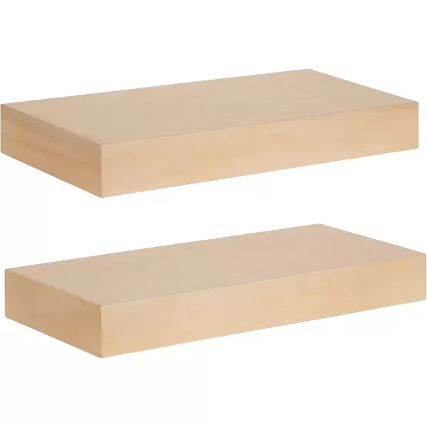Kate and Laurel Havlock Modern Natural Floating Shelves Set of 3 12 x 8 Black Functional Bathroom and Kitchen Shelves for Storage and DisplayNatural