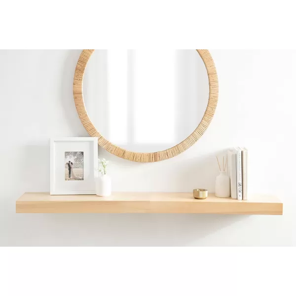 Kate and Laurel Havlock Modern Natural Floating Shelves Set of 3 12 x 8 Black Functional Bathroom and Kitchen Shelves for Storage and DisplayNatural