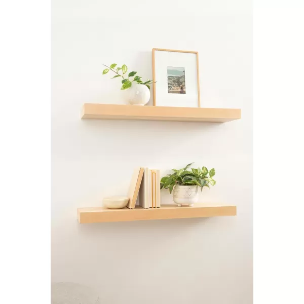 Kate and Laurel Havlock Modern Natural Floating Shelves Set of 3 12 x 8 Black Functional Bathroom and Kitchen Shelves for Storage and DisplayNatural