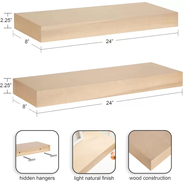 Kate and Laurel Havlock Modern Natural Floating Shelves Set of 3 12 x 8 Black Functional Bathroom and Kitchen Shelves for Storage and DisplayNatural