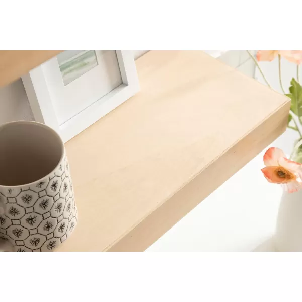 Kate and Laurel Havlock Modern Natural Floating Shelves Set of 3 12 x 8 Black Functional Bathroom and Kitchen Shelves for Storage and DisplayNatural