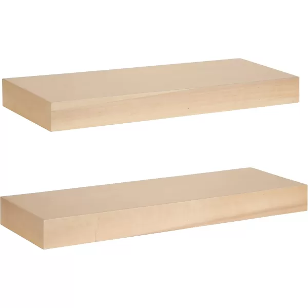 Kate and Laurel Havlock Modern Natural Floating Shelves Set of 3 12 x 8 Black Functional Bathroom and Kitchen Shelves for Storage and DisplayNatural