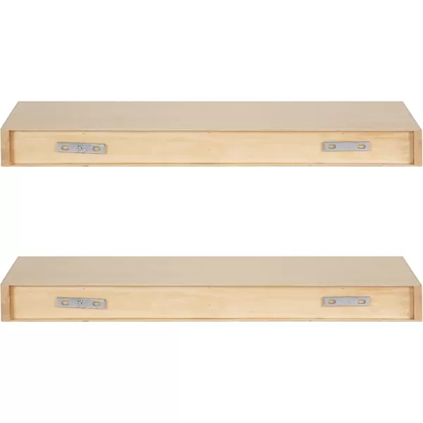 Kate and Laurel Havlock Modern Natural Floating Shelves Set of 3 12 x 8 Black Functional Bathroom and Kitchen Shelves for Storage and DisplayNatural