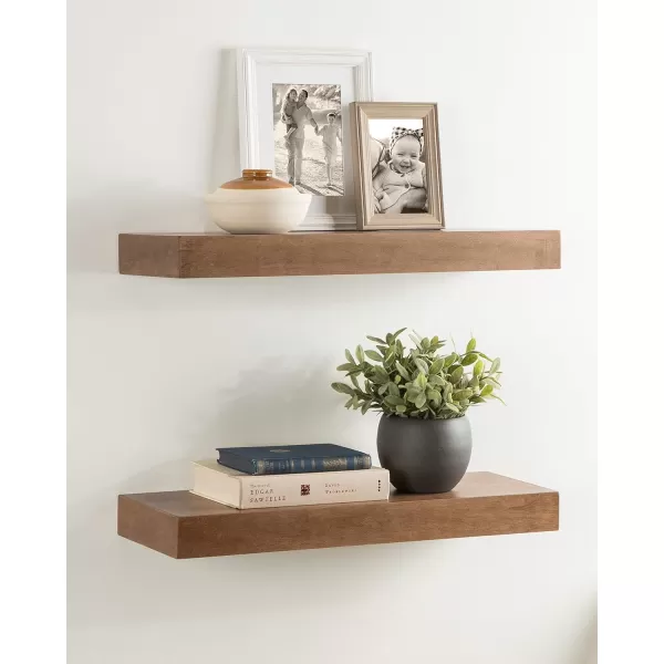 Kate and Laurel Havlock Modern Natural Floating Shelves Set of 3 12 x 8 Black Functional Bathroom and Kitchen Shelves for Storage and DisplayRustic Brown