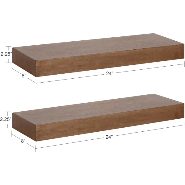 Kate and Laurel Havlock Modern Natural Floating Shelves Set of 3 12 x 8 Black Functional Bathroom and Kitchen Shelves for Storage and DisplayRustic Brown