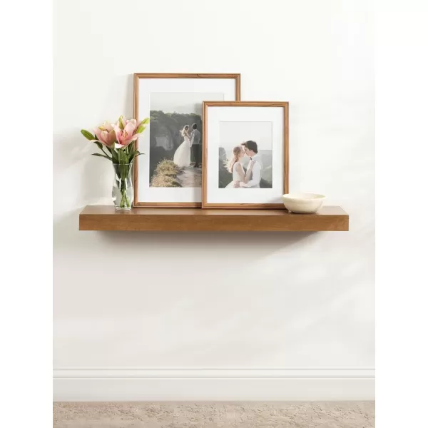 Kate and Laurel Havlock Modern Natural Floating Shelves Set of 3 12 x 8 Black Functional Bathroom and Kitchen Shelves for Storage and DisplayRustic Brown