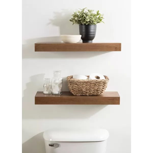 Kate and Laurel Havlock Modern Natural Floating Shelves Set of 3 12 x 8 Black Functional Bathroom and Kitchen Shelves for Storage and DisplayRustic Brown