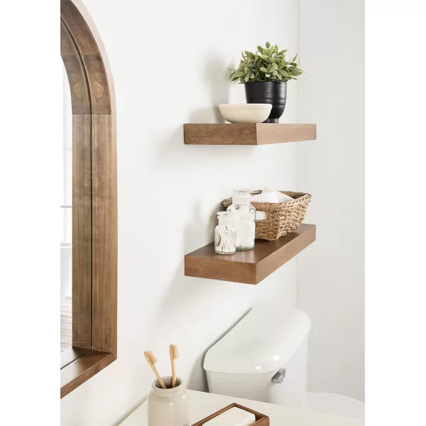 Kate and Laurel Havlock Modern Natural Floating Shelves Set of 3 12 x 8 Black Functional Bathroom and Kitchen Shelves for Storage and DisplayRustic Brown