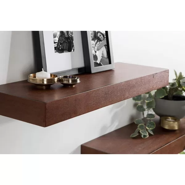 Kate and Laurel Havlock Modern Natural Floating Shelves Set of 3 12 x 8 Black Functional Bathroom and Kitchen Shelves for Storage and DisplayWalnut Brown