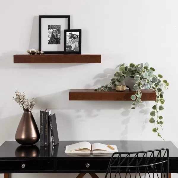 Kate and Laurel Havlock Modern Natural Floating Shelves Set of 3 12 x 8 Black Functional Bathroom and Kitchen Shelves for Storage and DisplayWalnut Brown