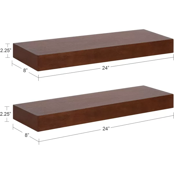 Kate and Laurel Havlock Modern Natural Floating Shelves Set of 3 12 x 8 Black Functional Bathroom and Kitchen Shelves for Storage and DisplayWalnut Brown