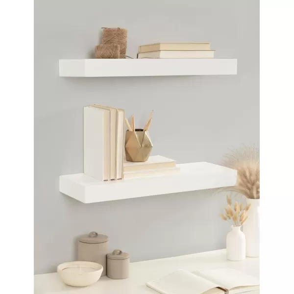 Kate and Laurel Havlock Modern Natural Floating Shelves Set of 3 12 x 8 Black Functional Bathroom and Kitchen Shelves for Storage and DisplayWhite