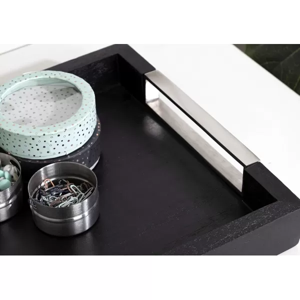 Kate and Laurel Heller Modern Rectangular Tray 12 x 16 Black Wood Tray for Storage and DisplayBlack