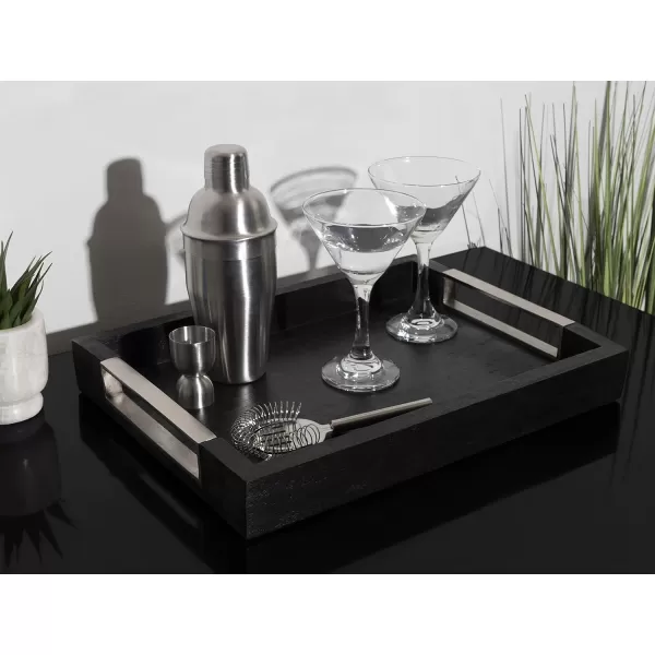 Kate and Laurel Heller Modern Rectangular Tray 12 x 16 Black Wood Tray for Storage and DisplayBlack