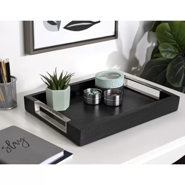 Kate and Laurel Heller Modern Rectangular Tray 12 x 16 Black Wood Tray for Storage and DisplayBlack