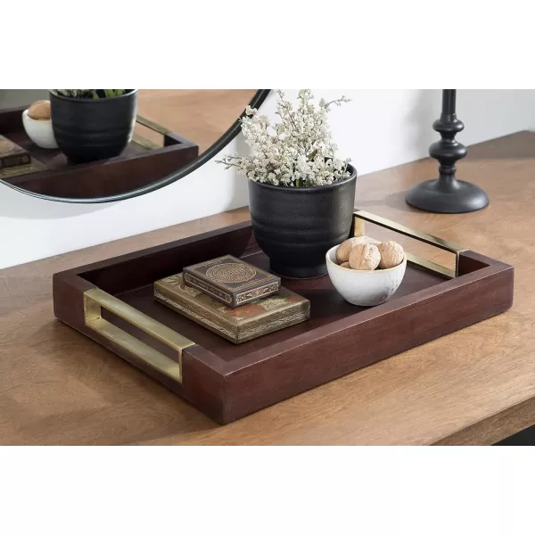 Kate and Laurel Heller Modern Rectangular Tray 12 x 16 Black Wood Tray for Storage and DisplayBrown