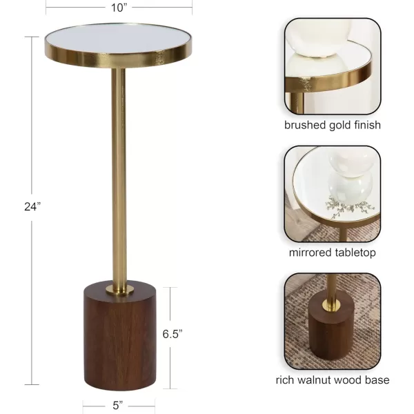 Kate and Laurel Hescott Modern Decorative Round Pedestal Use as Indoor Plant Stand or Living Room Accent Table 10x10x24 BlackGoldWalnut BrownGold