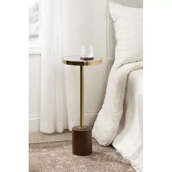 Kate and Laurel Hescott Modern Decorative Round Pedestal Use as Indoor Plant Stand or Living Room Accent Table 10x10x24 BlackGoldWalnut BrownGold