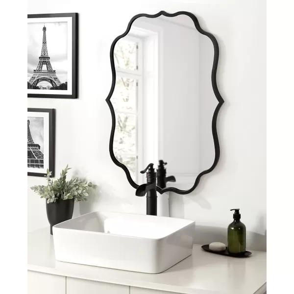 Kate and Laurel Higby Scalloped Wall Mirror 24 x 31 Gold Decorative Modern Glam Mirror with Curved Scalloped Edge and Robust Metal FrameBlack