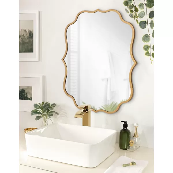 Kate and Laurel Higby Scalloped Wall Mirror 24 x 31 Gold Decorative Modern Glam Mirror with Curved Scalloped Edge and Robust Metal FrameGold