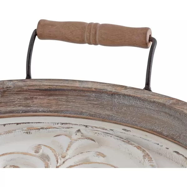 Kate and Laurel Hillrose Round Wooden Tray 18 inch Diameter Rustic Brown and White Decorative Tray for Serving Display and Storage