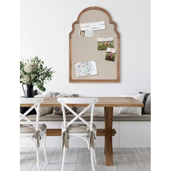 Kate and Laurel Hogan Farmhouse Framed Arch Fabric Pinboard 24 x 36 Black Decorative Bulletin Board with Moroccan Arch and Linen Fabric Pinning Surface for WallNatural