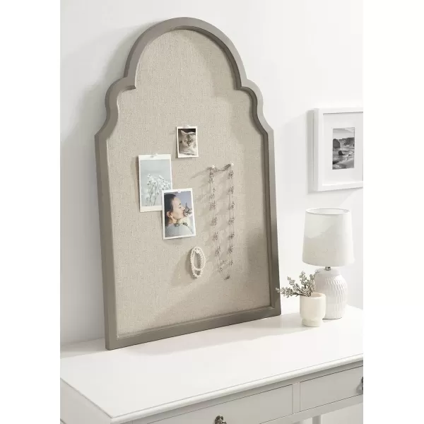 Kate and Laurel Hogan Farmhouse Framed Arch Fabric Pinboard 24 x 36 Black Decorative Bulletin Board with Moroccan Arch and Linen Fabric Pinning Surface for WallGray