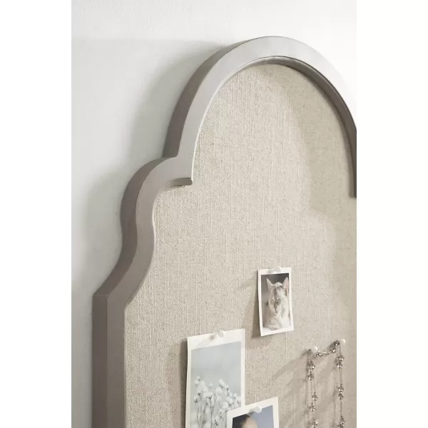 Kate and Laurel Hogan Farmhouse Framed Arch Fabric Pinboard 24 x 36 Black Decorative Bulletin Board with Moroccan Arch and Linen Fabric Pinning Surface for WallGray