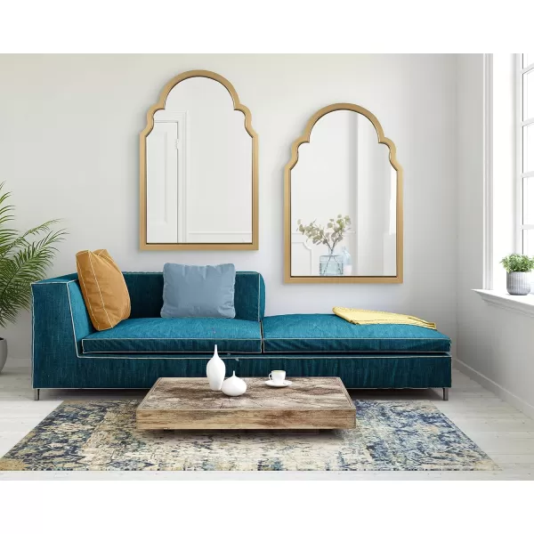 Kate and Laurel Hogan Wood Framed Arched Wall Mirror 24 x 48 Gold Glamorous Moroccan Mirror for Sophisticated Wall DecorGold