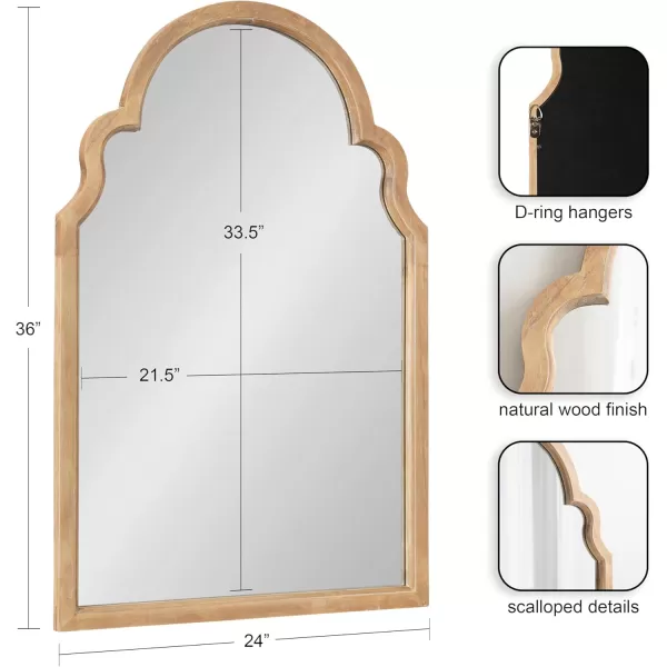 Kate and Laurel Hogan Wood Framed Arched Wall Mirror 24 x 48 Gold Glamorous Moroccan Mirror for Sophisticated Wall DecorNatural