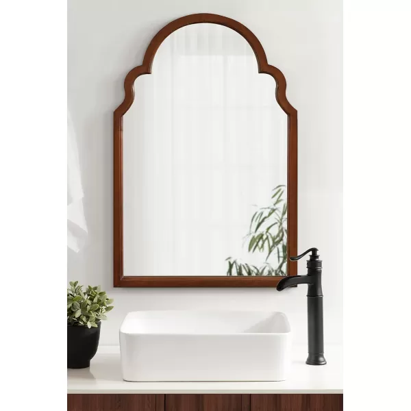 Kate and Laurel Hogan Wood Framed Arched Wall Mirror 24 x 48 Gold Glamorous Moroccan Mirror for Sophisticated Wall DecorWalnut Brown