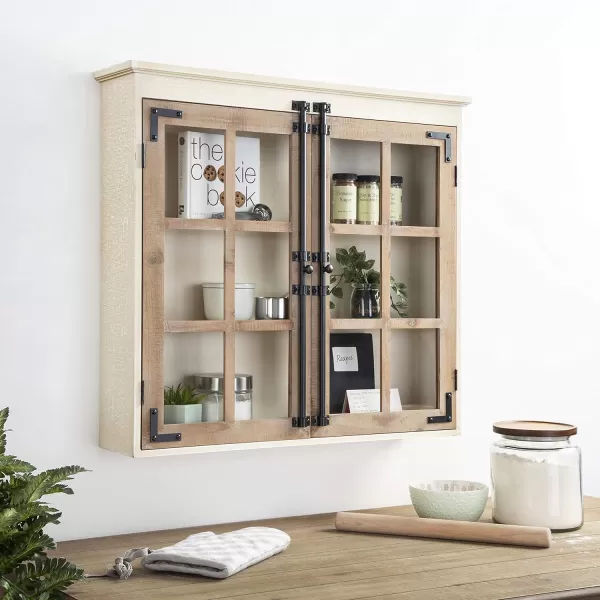 Kate and Laurel Hutchins Decorative Farmhouse Wood Wall Cabinet 30 x 65 x 275 White and Brown Wall Cabinet with Window Pane Glass DoorWhiteBrown