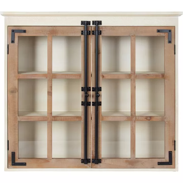 Kate and Laurel Hutchins Decorative Farmhouse Wood Wall Cabinet 30 x 65 x 275 White and Brown Wall Cabinet with Window Pane Glass DoorWhiteBrown