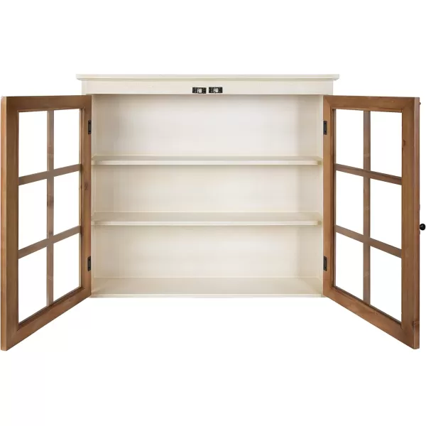 Kate and Laurel Hutchins Decorative Farmhouse Wood Wall Cabinet 30 x 65 x 275 White and Brown Wall Cabinet with Window Pane Glass DoorWhiteBrown