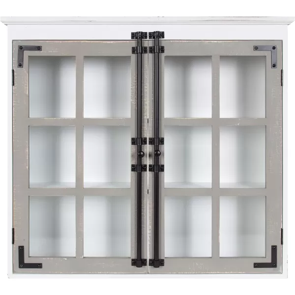 Kate and Laurel Hutchins Decorative Farmhouse Wood Wall Cabinet 30 x 65 x 275 White and Brown Wall Cabinet with Window Pane Glass DoorWhiteGray